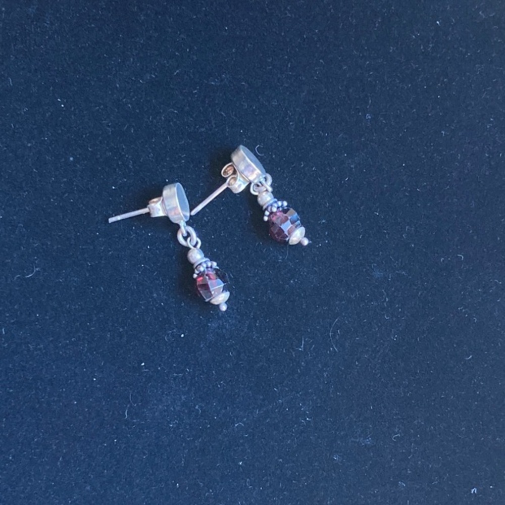 Sterling Silver Garnet Bead Drop Earrings